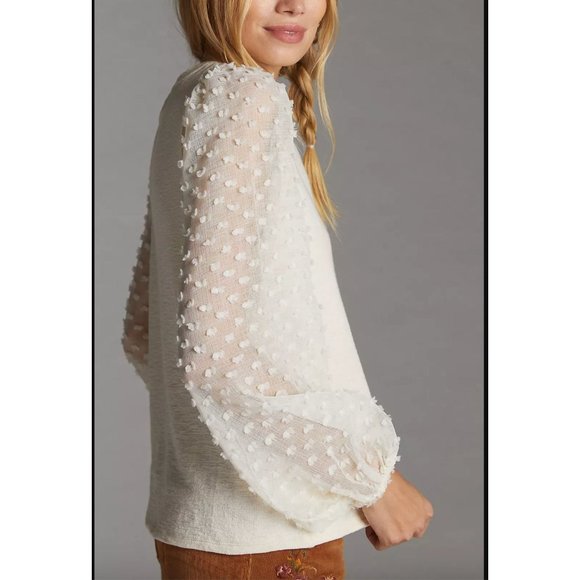Anthropologie Maeve Cream Textured Long Sleeve Sleeve Knit Top Current Season M - Picture 4 of 10